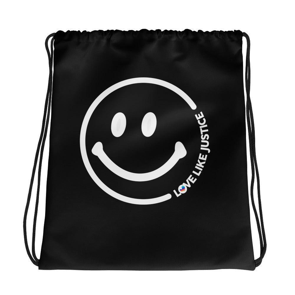 LLJ Smiley Face Black Drawstring Bag