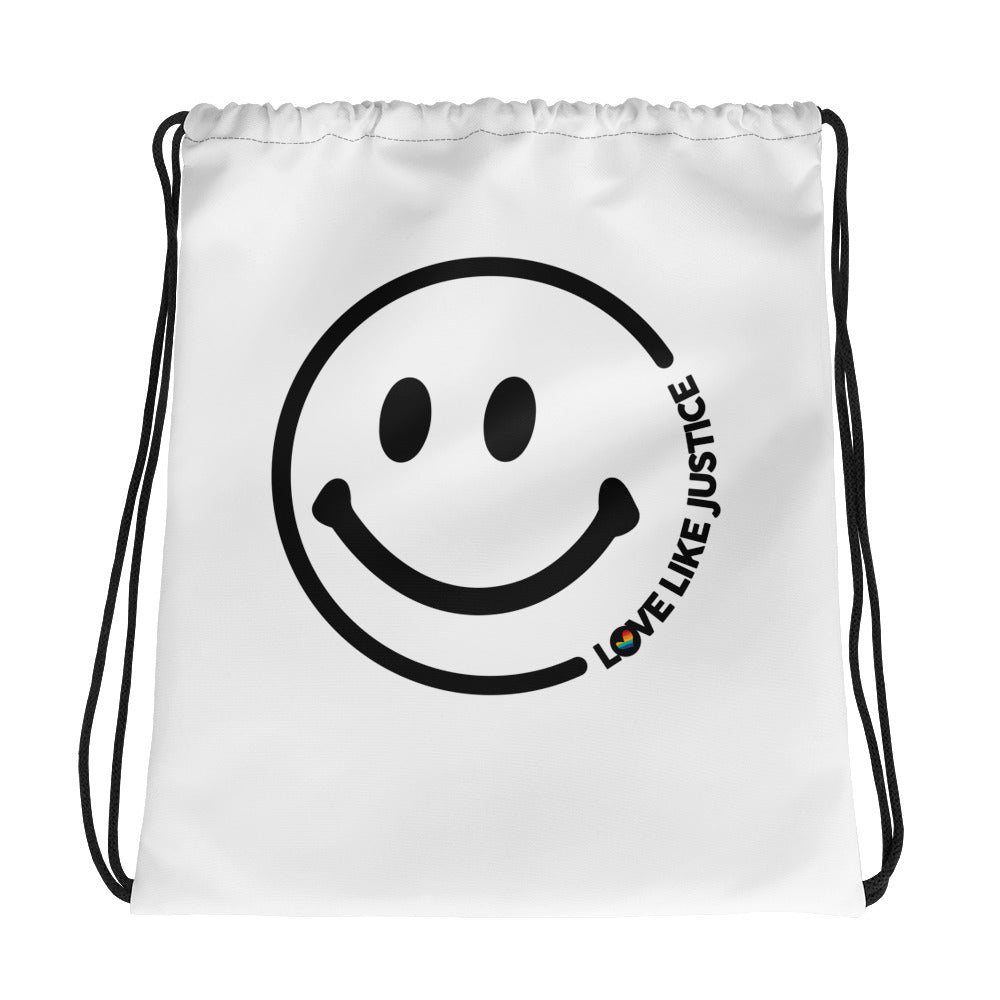 LLJ Smiley Face White Drawstring Bag