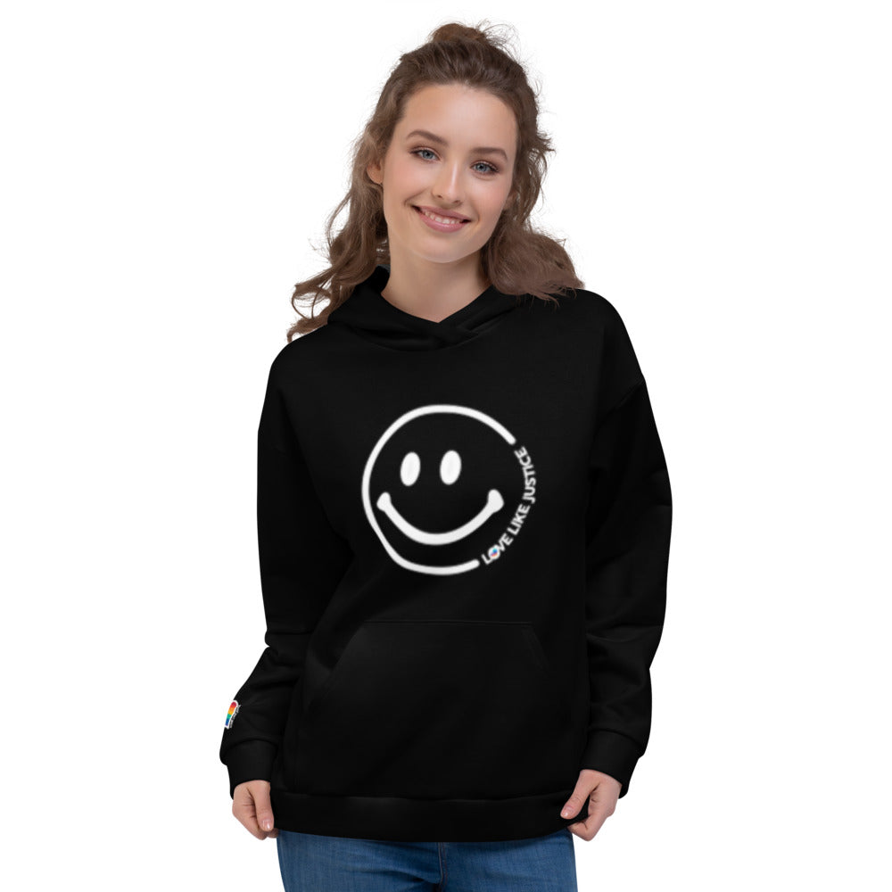 LLJ Smiley Face Hoodie with Back, Hood and Sleeve Design